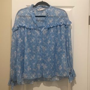 ZARA light blue floral button up blouse